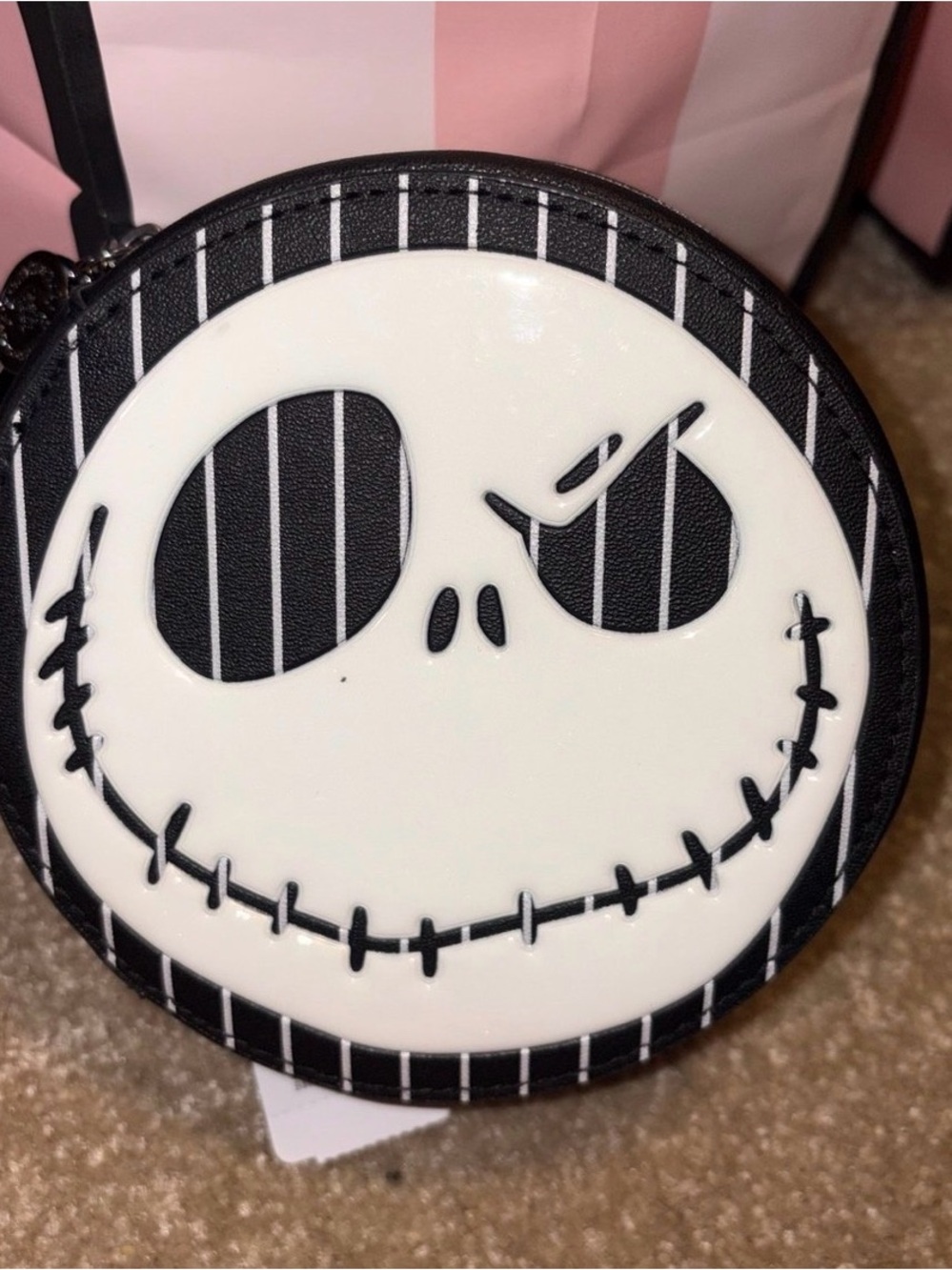 Bath & Body Works Black & White Jack Skellington Round Coin Pouch